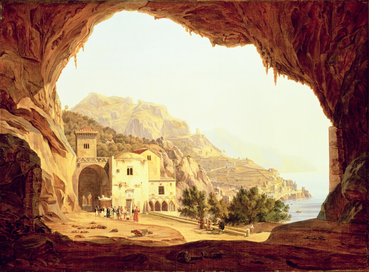 Utsikt från en grotta över Amalfikusten, ca 1842 av Carl Wilhelm Goetzloff