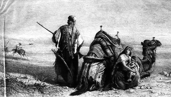 Beduiner i öknen, en av en samling av sex tryck efter konstnären (gravyr) av Carl (after) Haag