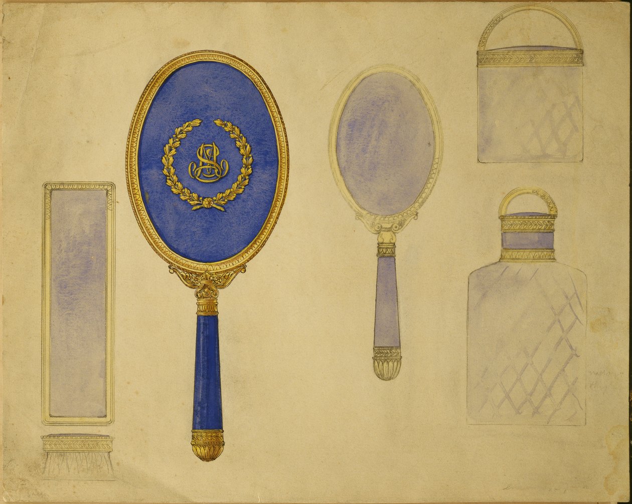 Urval av mönster, House of Carl Faberge (penna, penna & bläck och akvarell på kort) av Carl Fabergé