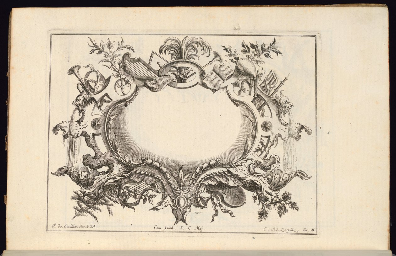 Patron med musikinstrument, bok med vanliga kartuscher av Carl Albert von Lespilliez