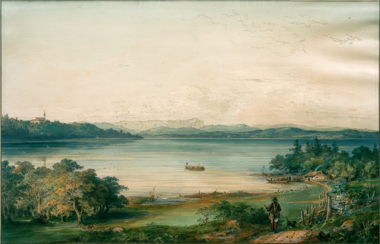 Ammersee sett från slottet Ried av Carl August Lebschee