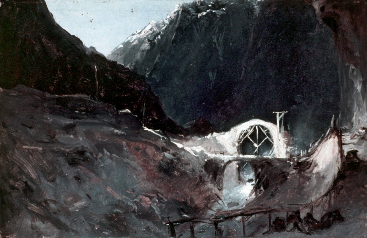 Tyska: Bau der Teufelsbrücke Bygga djävulsbron av Carl Blechen