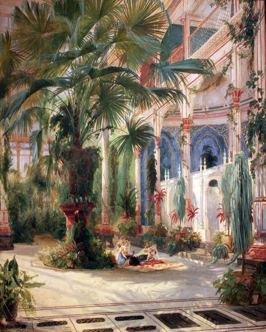 Inne i Palmhuset på Pfaueninsel nära Potsdam av Carl Blechen