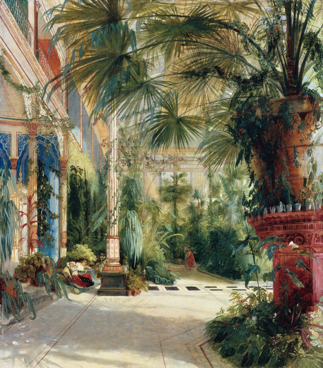 Tyska: Das Innere des Palmenhaus auf der Pfaueninsel Palmenhusets interiör av Carl Blechen