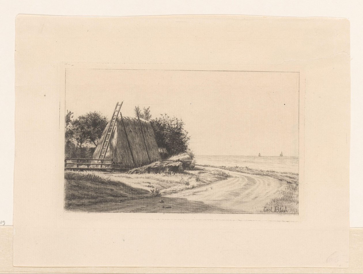 Höstack vid landsväg av Carl Bloch