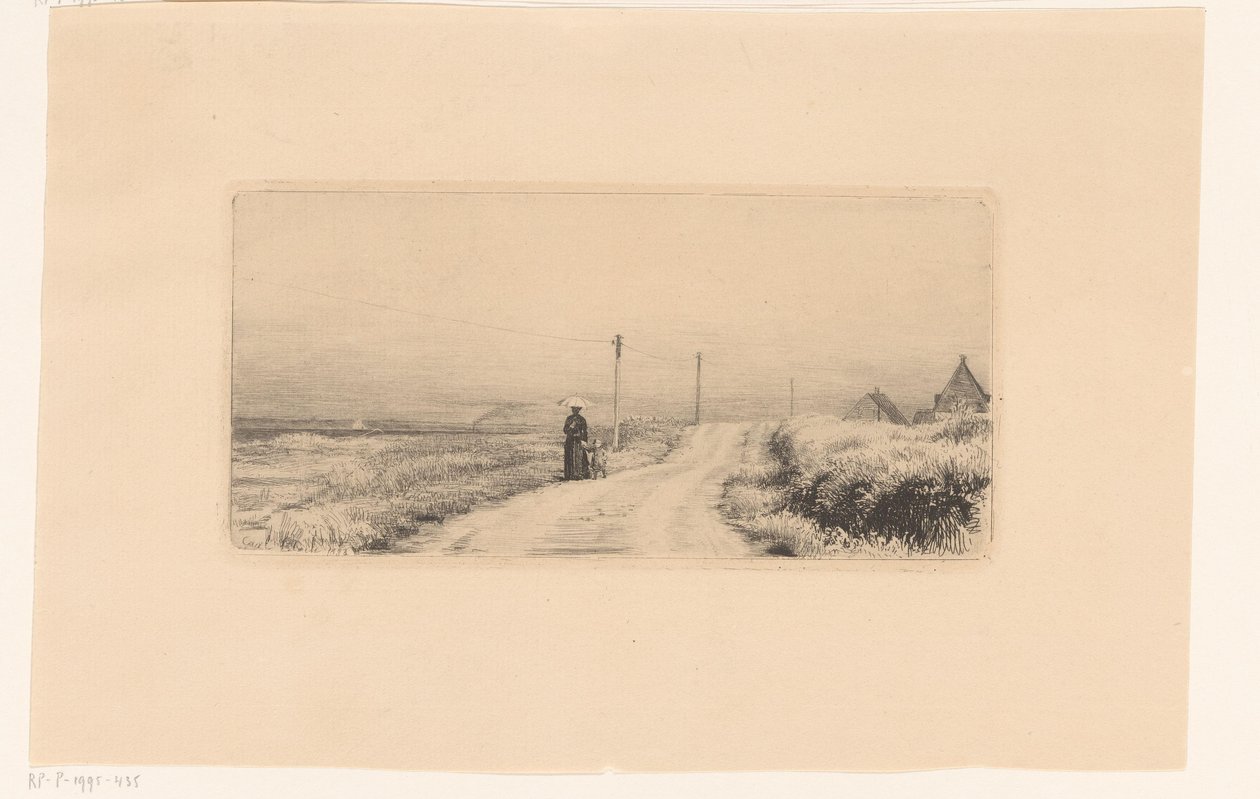 Landsväg med promenader dam och barn av Carl Bloch