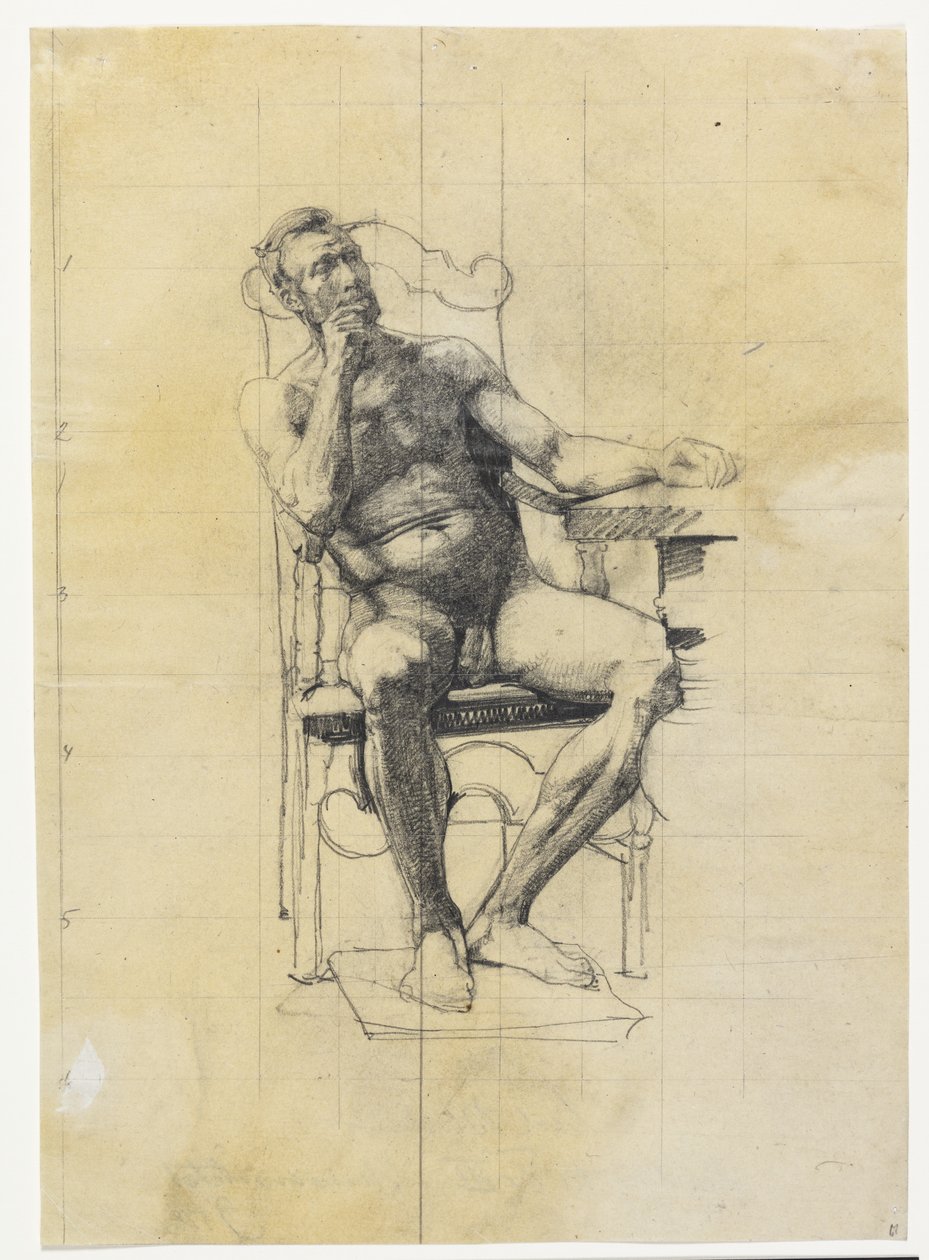 Manlig modellfigur. Studie till Frederik III:s gestalt på universitetsporträtt 1887-89 av Carl Bloch