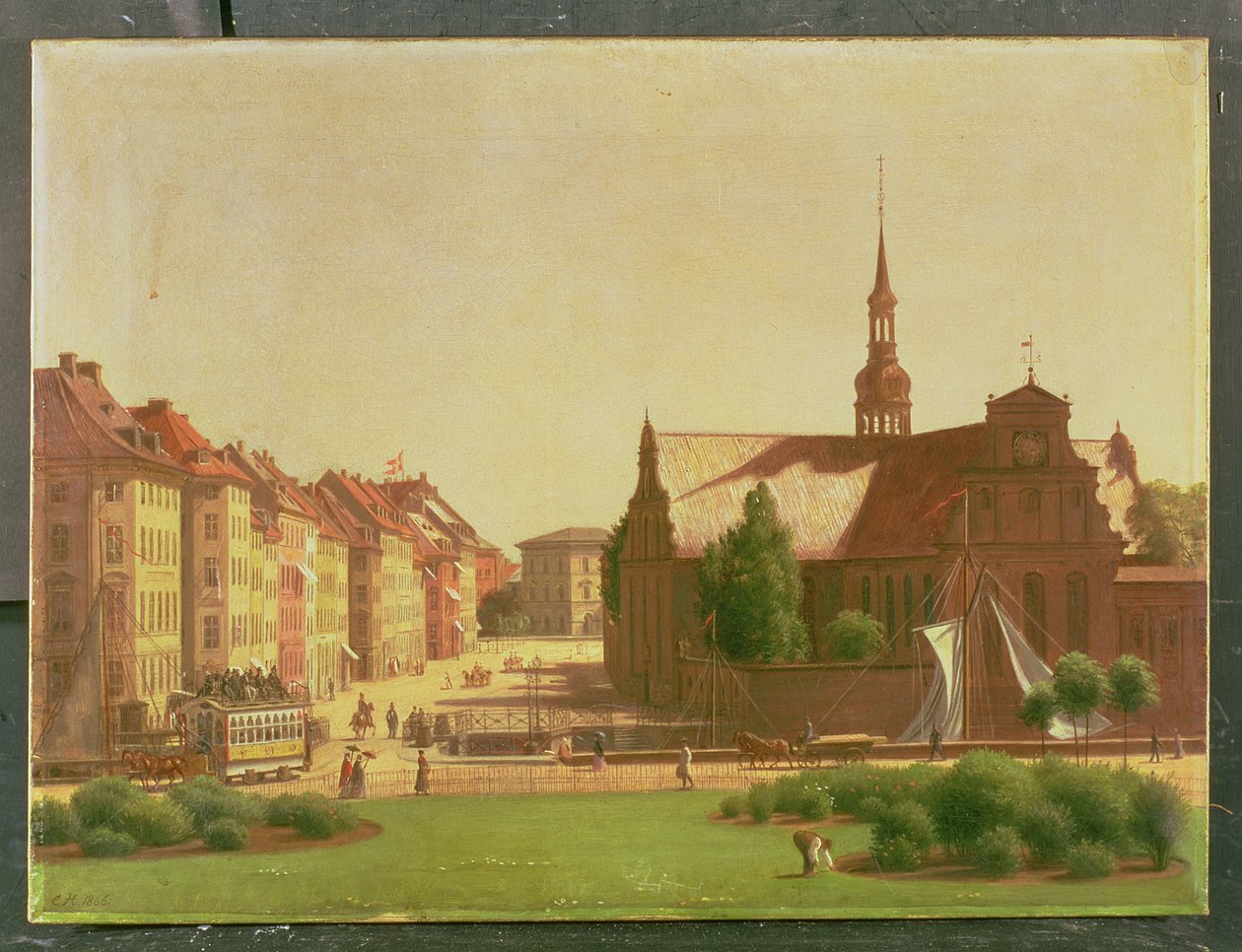 Slottstorget och Holmens Kirke, från ett fönster på Christiansborg slott, i Köpenhamn, 1866 av Carl Christian Constantin Hansen