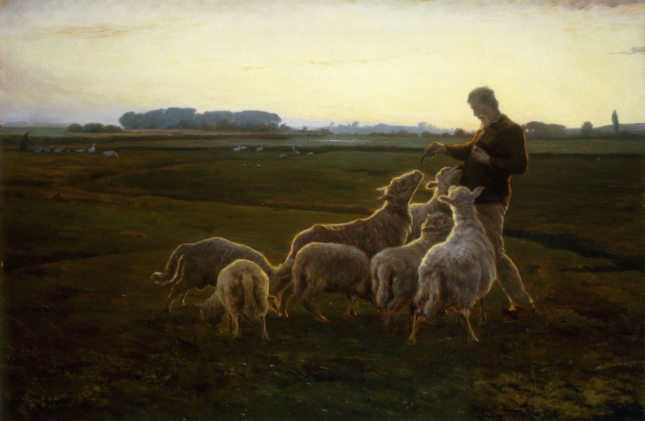 En herde och hans får med gäss bortom, 1896 av Carl Christian Ferdinand Wentorf