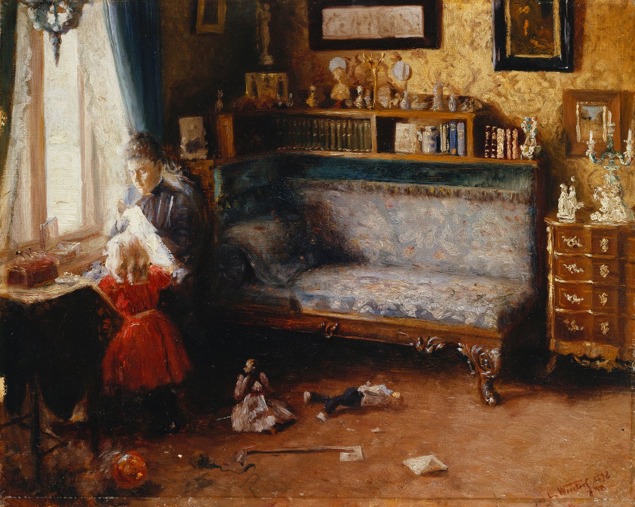 Hjälpande mamma, 1892 av Carl Christian Ferdinand Wentorf