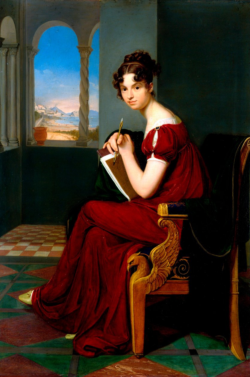 ""Porträtt av en ung kvinna som håller i ritverktyg"" (Ung dam med ritredskap) Målning av Carl Christian Vogel von Vogelstein (1788-1868) 1816 Olja på duk Dim 70x48,5 cm Statens konstgalleri, Dresden av Carl Christian Vogel von Vogelstein