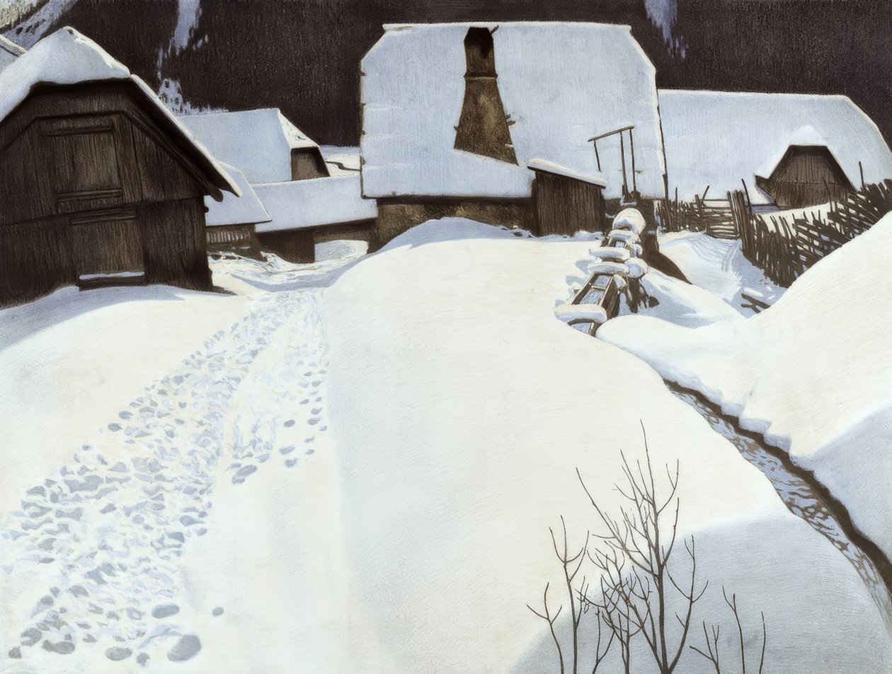 Bondgård på vintern av Carl Ederer