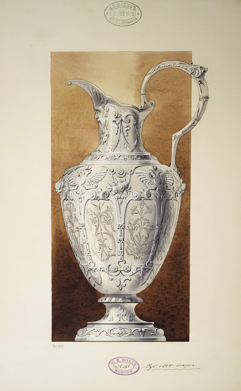 Design av en Ewer. Serien Storprinsessan Maria Pavlovnas hemgift, 1907-1908 av Carl Edvard Bolin company