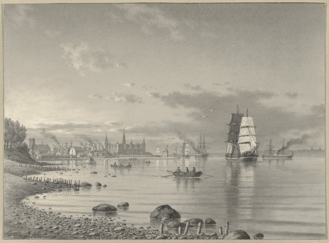 Frakt på Öresund med Helsingör och Kronborgs slott i fjärran av Carl Emil Baagoe