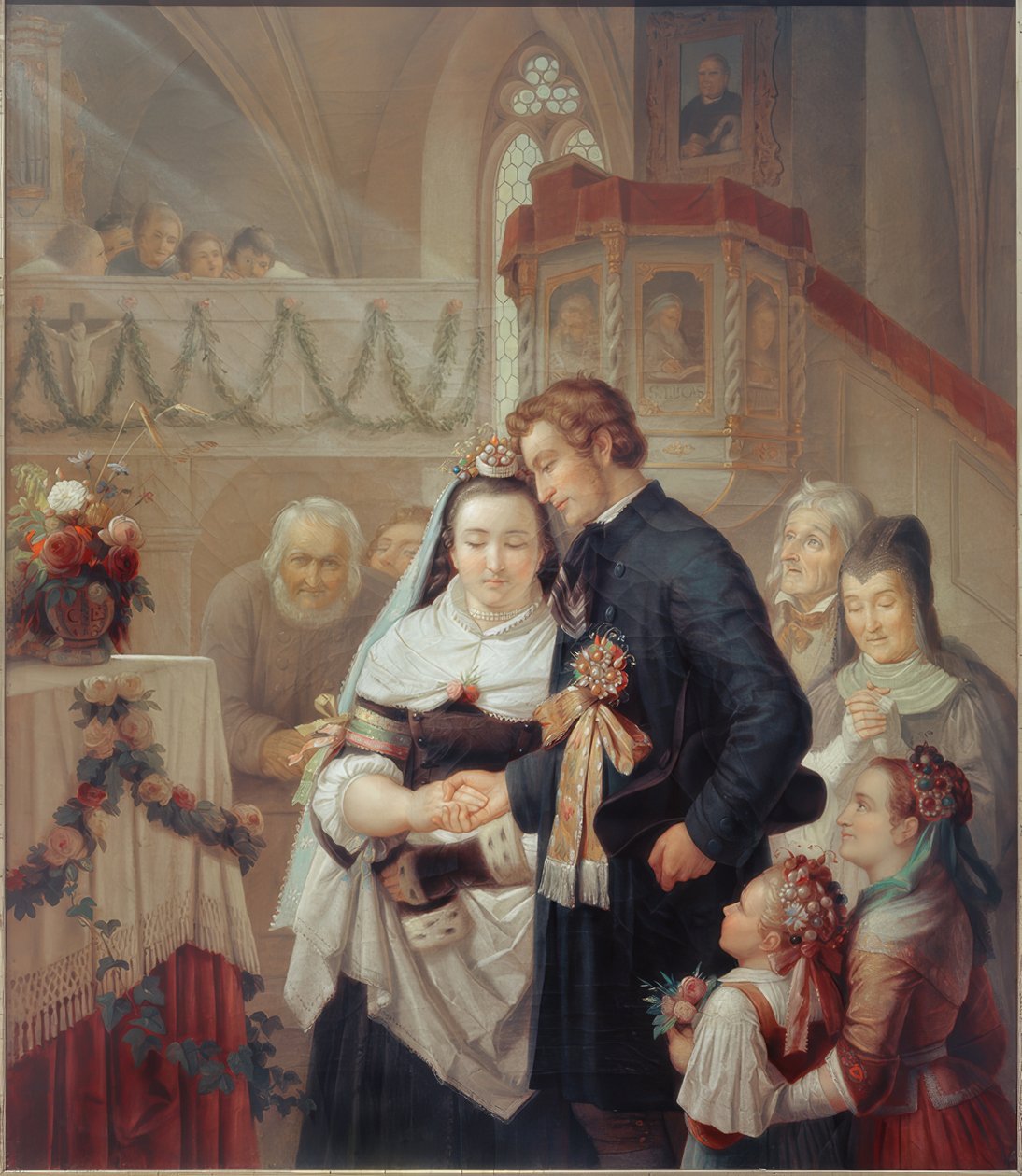 Bröllopsceremoni i kyrkan i Londorf av Carl Engel von Rabenau