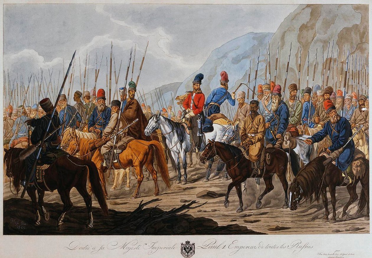 Ryska kosacker i mars c1800. av Carl Ernst Christoph Hess