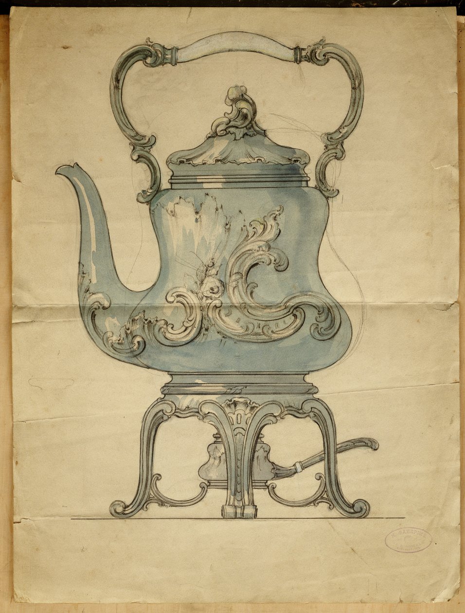 Formad vattenkokare och stativ i silver, House of Carl Faberge av Carl Fabergé