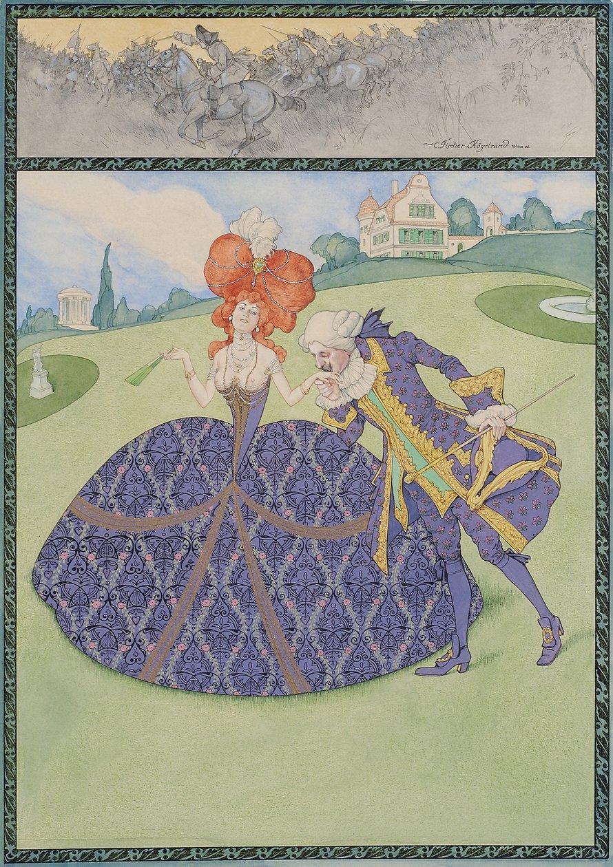 Elegant Paar im Garten ("Servir le roi – serve les dames") av Carl Fischer Köystrand