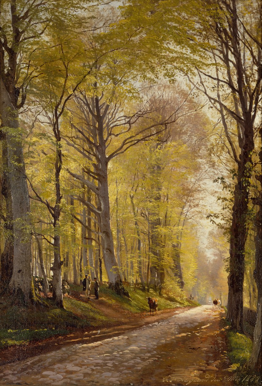 En skogsstig med herdar och boskap (olja på duk) av Carl Frederick Aagaard
