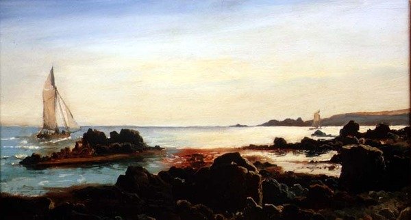 Kustlandskap med segelbåtar av Carl Frederik Sorensen