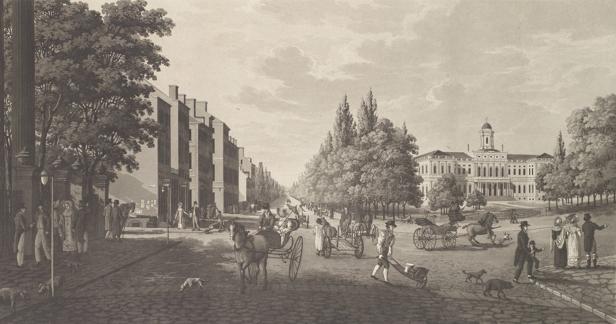 Broadway and City Hall in New York Broadway-Gatan Och Rådhuset i New York, 1824. av Carl Fredrik Akrell