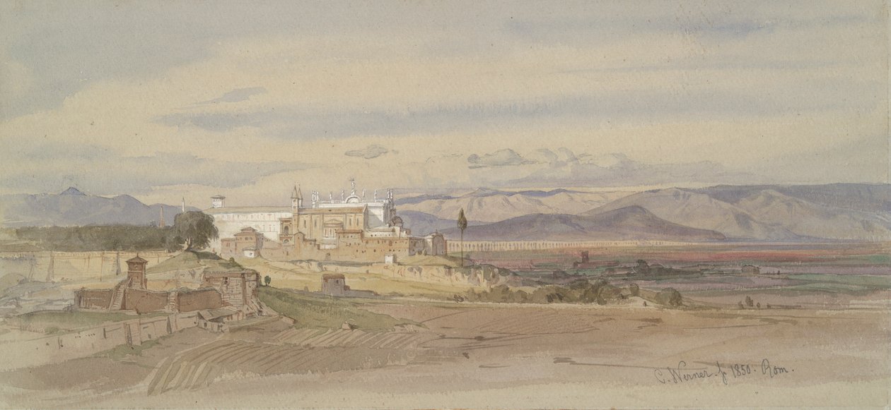 Romerskt landskap med San Giovanni in Laterano av Carl Friedrich Heinrich Werner