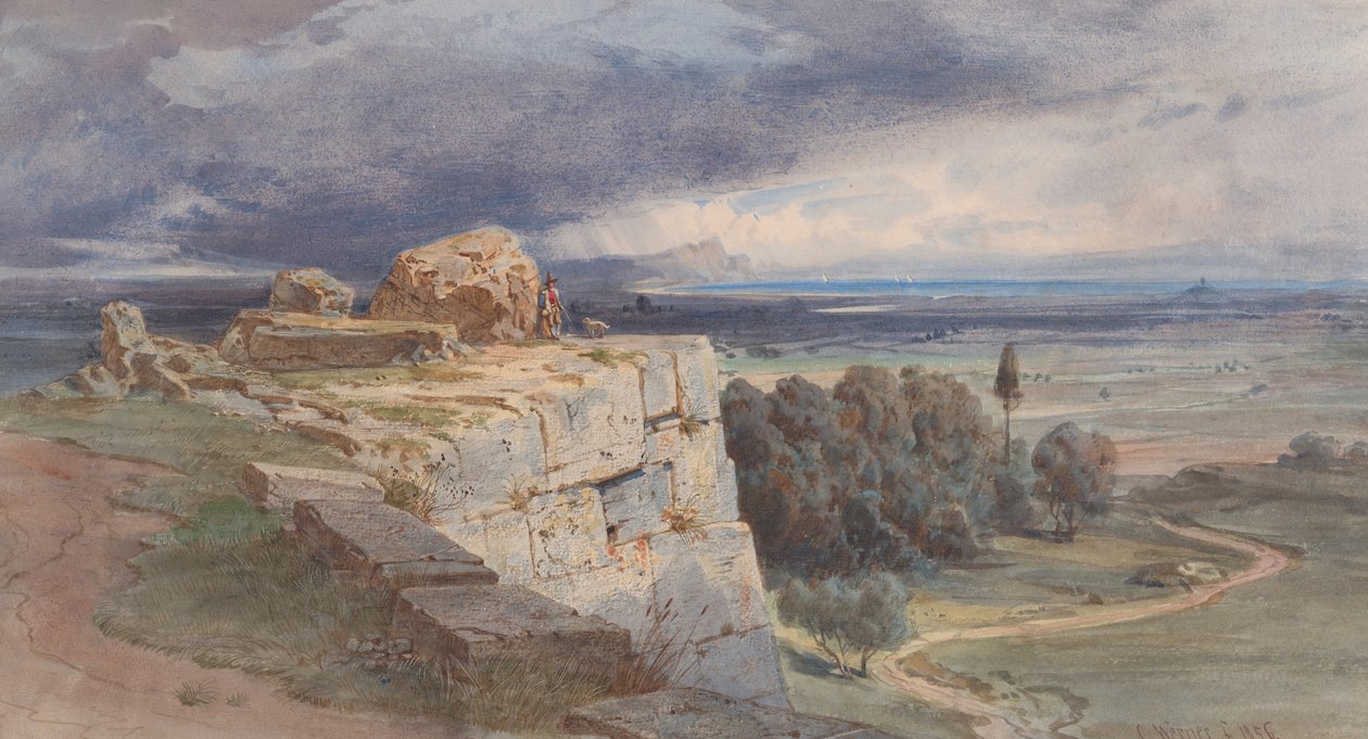 Utsikt över Norba från norr, mot San Felice Circeo, 1856. av Carl Friedrich Heinrich Werner