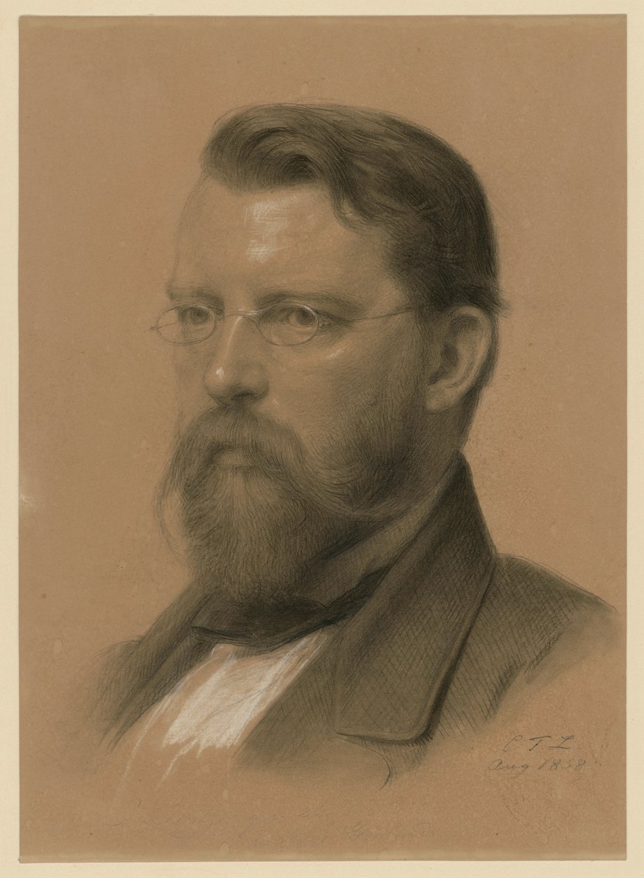 Emanuel Leutze, historiemålare, bröstbild med glasögon åt vänster av Carl Friedrich Lessing