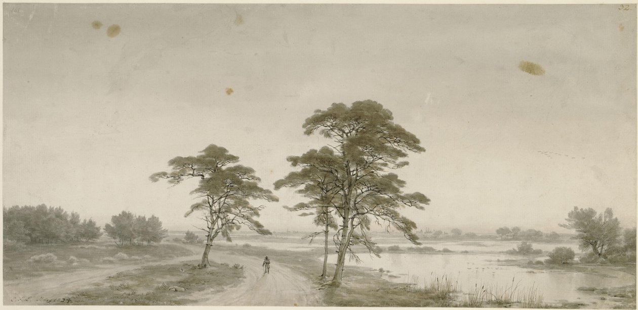 Platt landskap med vandrare av Carl Friedrich Lessing