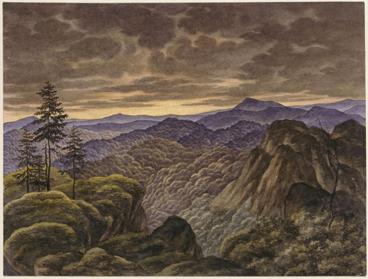 Bergslandskap vid solnedgång av Carl Friedrich Lessing