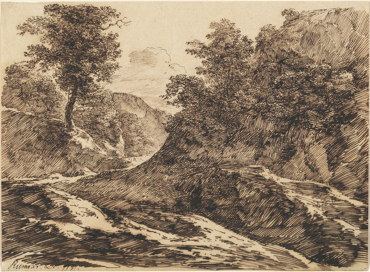 En väg genom ett kuperat landskap av Carl Friedrich Ludwig Felix von Rumohr