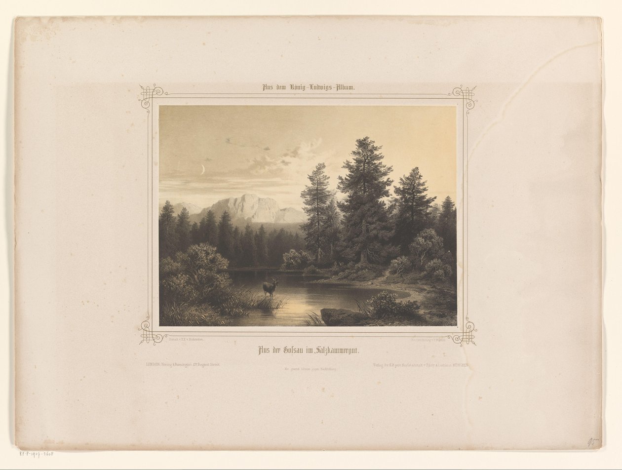 Utsikt över ett vatten i Salzkammergut Flus der Gossau im Salzkammergut (titel på objekt) Album presenterat för Louis I av Bayern (serietitel) König-Ludwigs album (serietitel) av Carl Friedrich Würthle