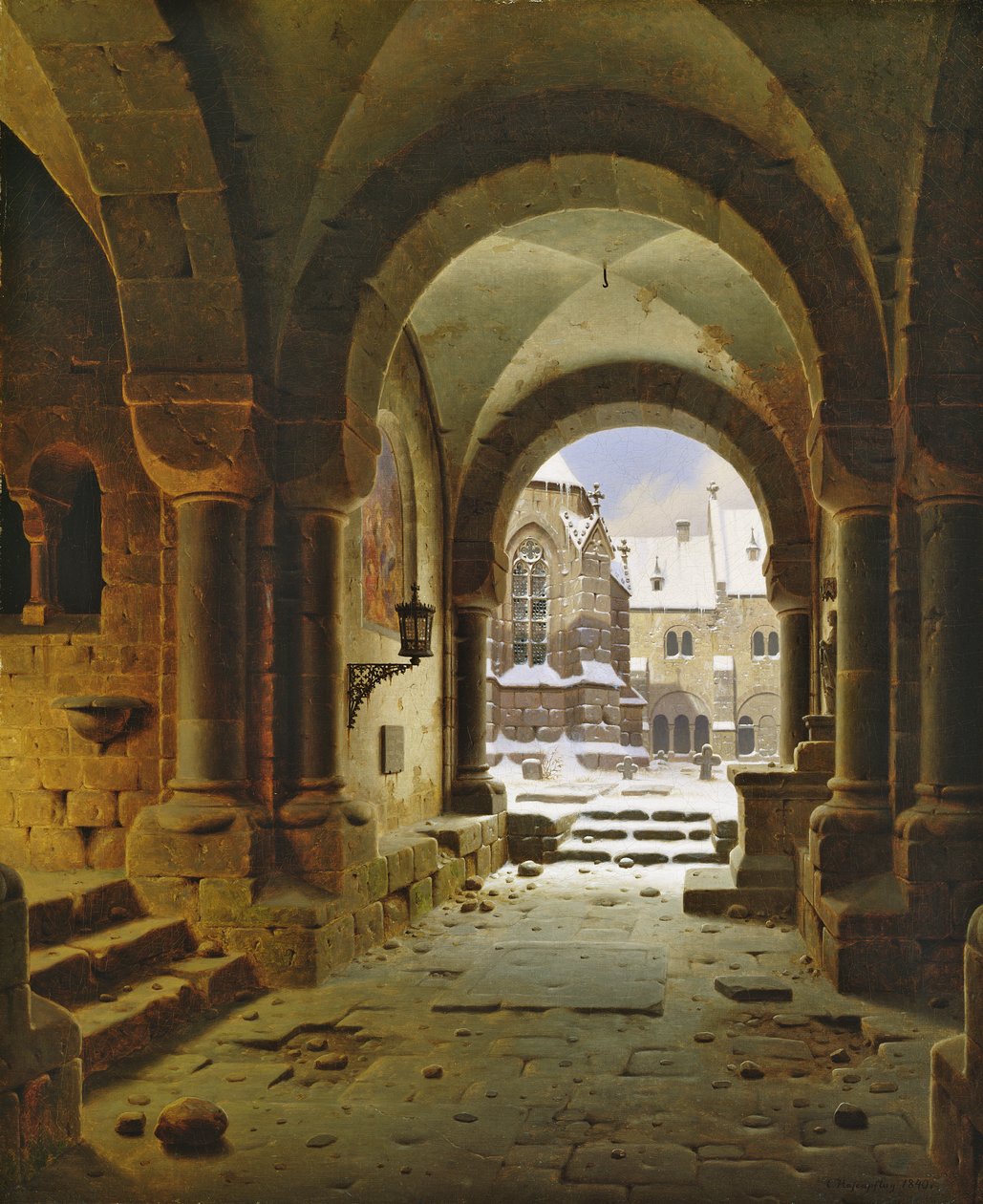 Klosterporten på vintern, 1840 av Carl Georg Adolph Hasenpflug