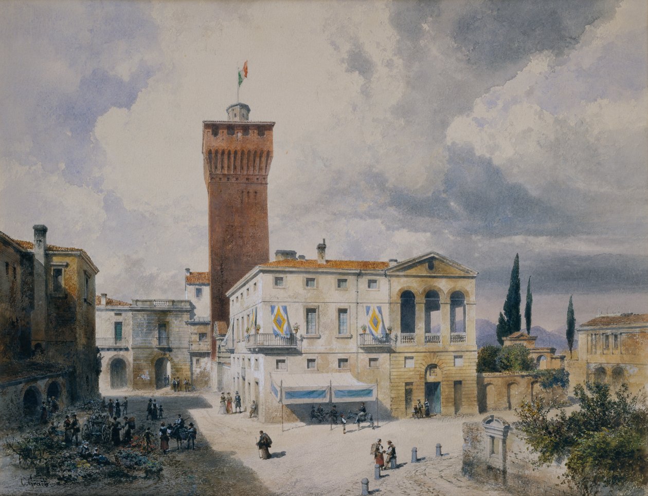 Marknadsplats i Piacenza av Carl Georg Anton Graeb