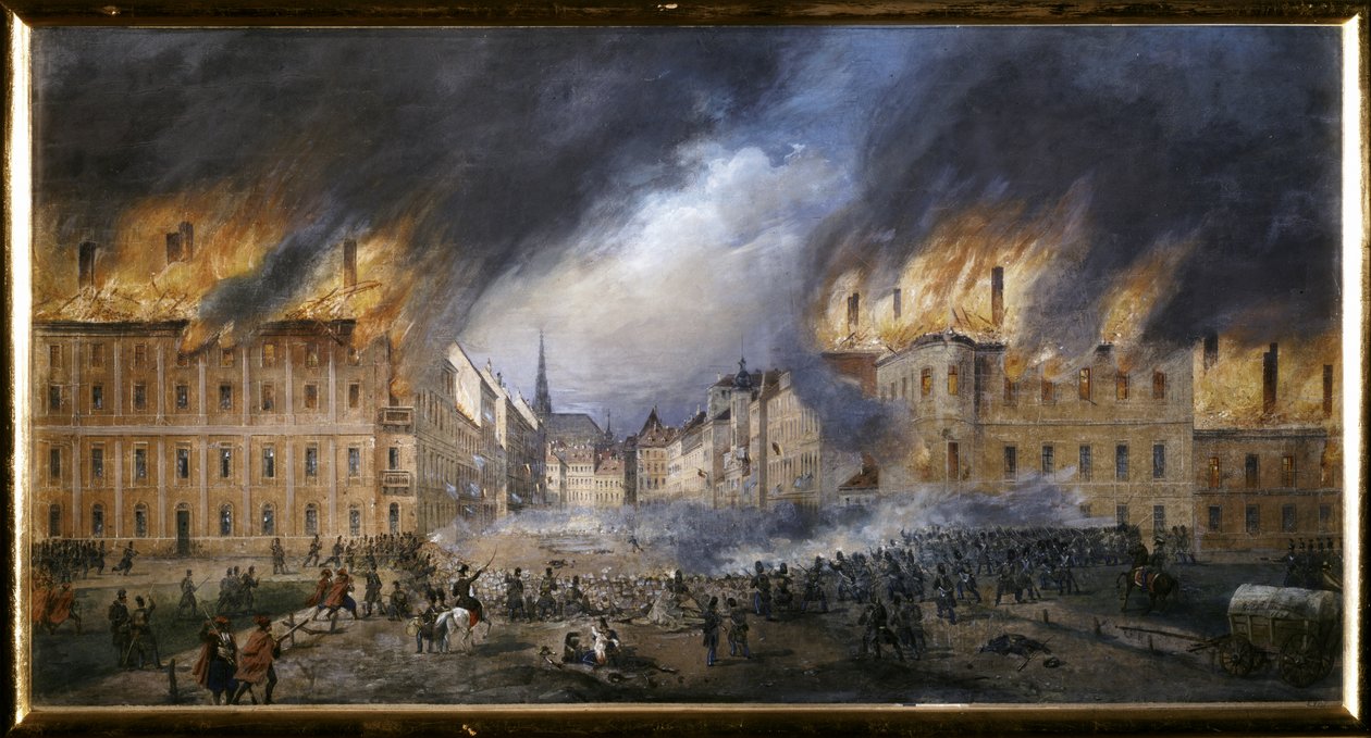 MARCH REVOLUTION: Slaget vid stjärnbarrikaden i Jagerzelle den 28 oktober av Carl Goebel