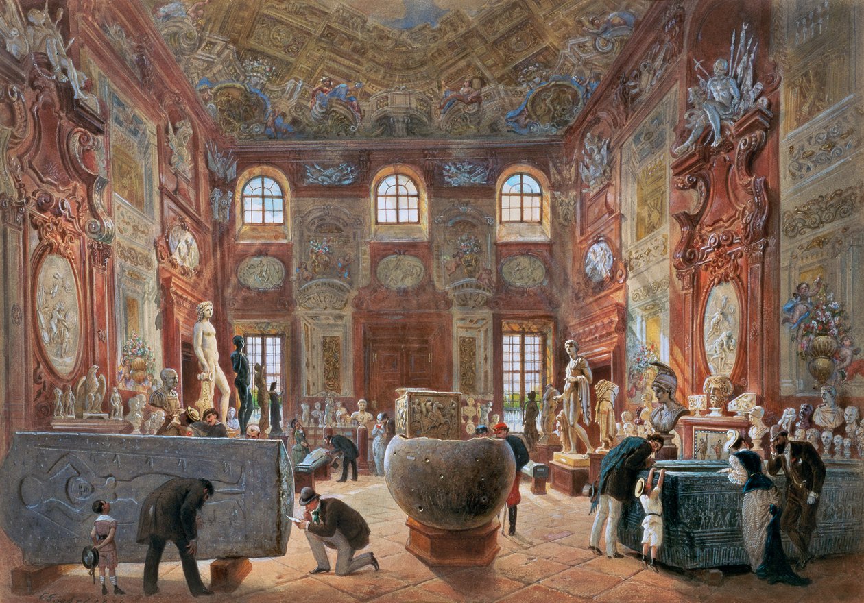 Den stora marmorhallen i Lower Belvedere med skulpturerna från antikvitetssamlingen av Carl Goebel d. J.