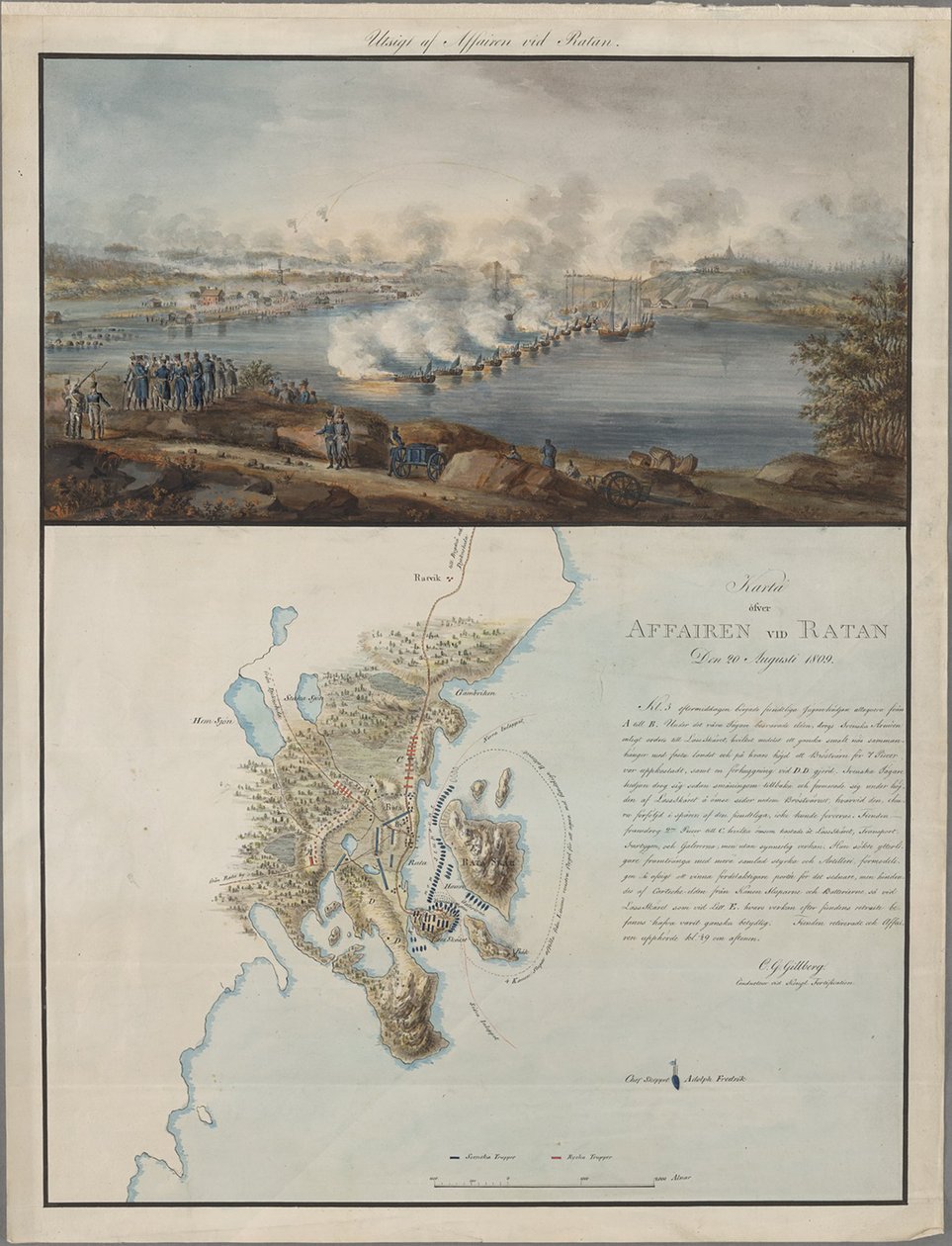 Visa och karta över affären i Ratan, den 20 augusti 1809, 1809 av Carl Gustaf Gillberg