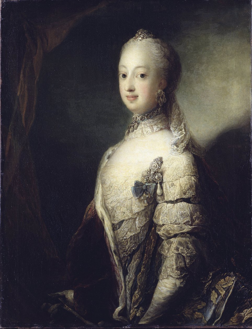 Sophie Madeleine av Danmark, drottning av Sverige och Finland - Porträtt av Sophia Magdalena av Danmark (1746-1813), drottning av Sverige, av Pilo, Carl Gustaf (1711-1793). Olja på duk av Carl Gustaf Pilo