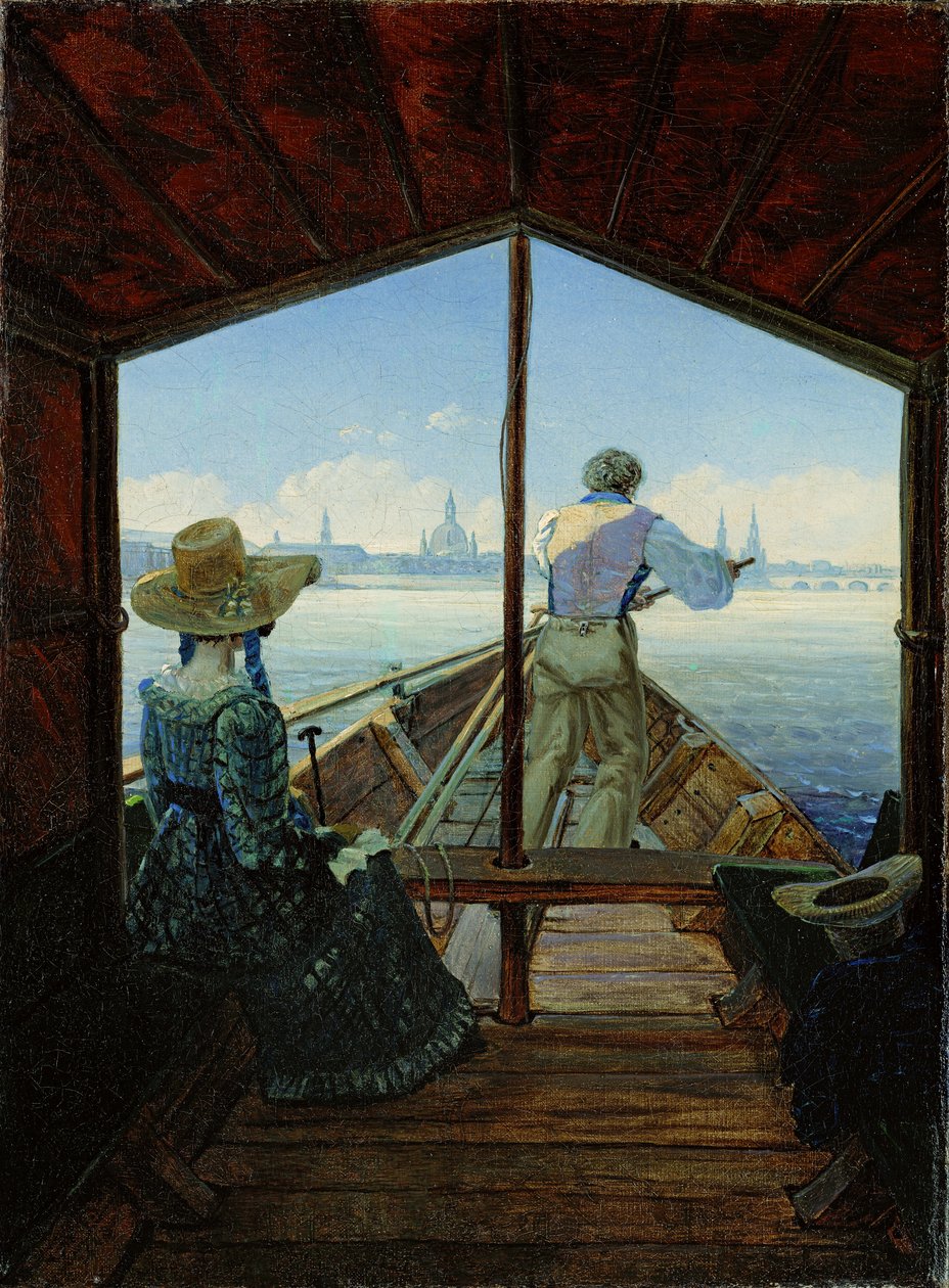 En gondol på Elbe nära Dresden av Carl Gustav Carus