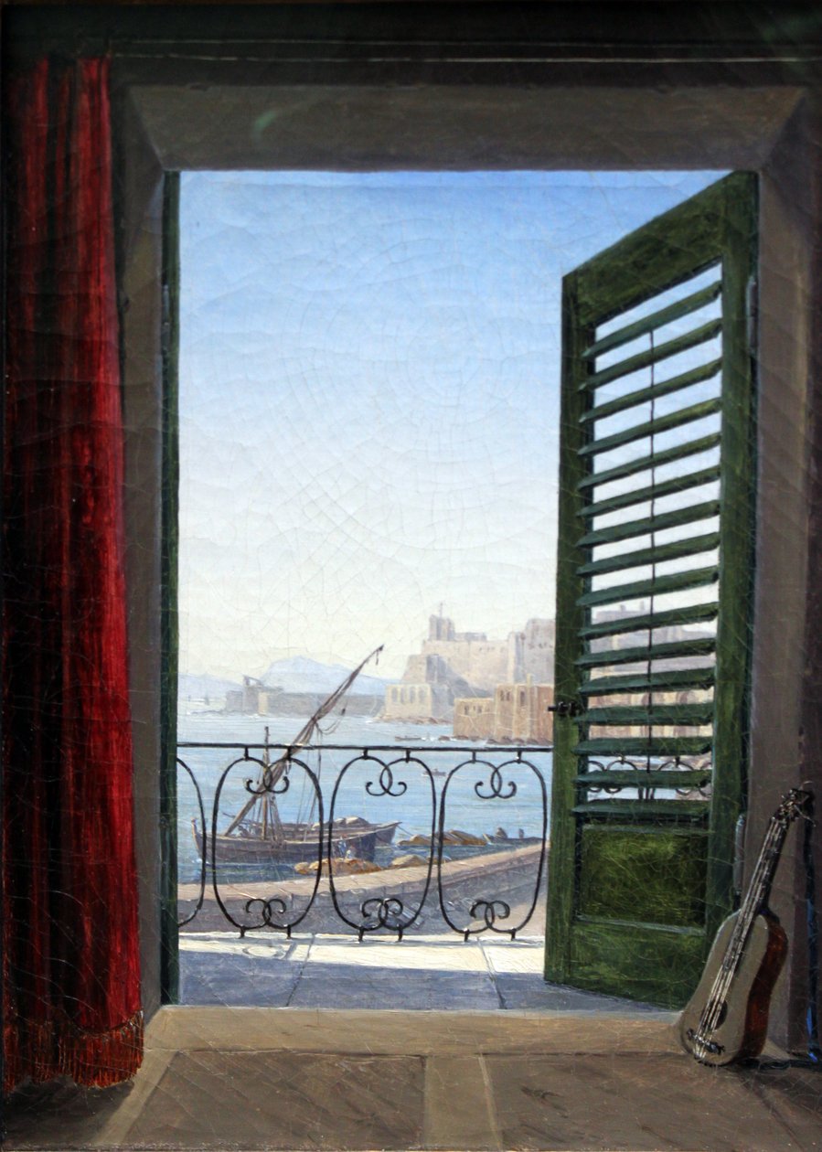 Tyska: Balkon in Neapel Balkongrum med utsikt över Neapelbukten av Carl Gustav Carus
