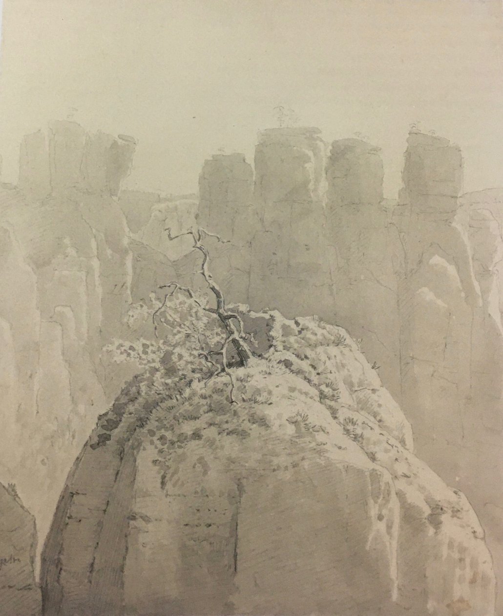 Tyska: Vy från Bastei-bron i Saxiska Schweiz till Kleine Gans av Carl Gustav Carus