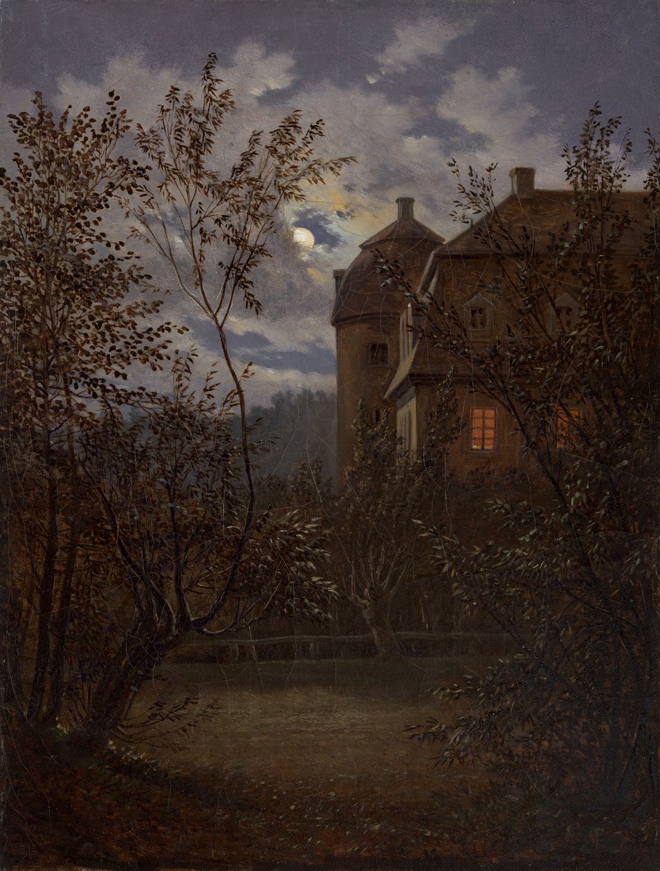 Schloss Milkel i månsken, ca. 1833-35. av Carl Gustav Carus
