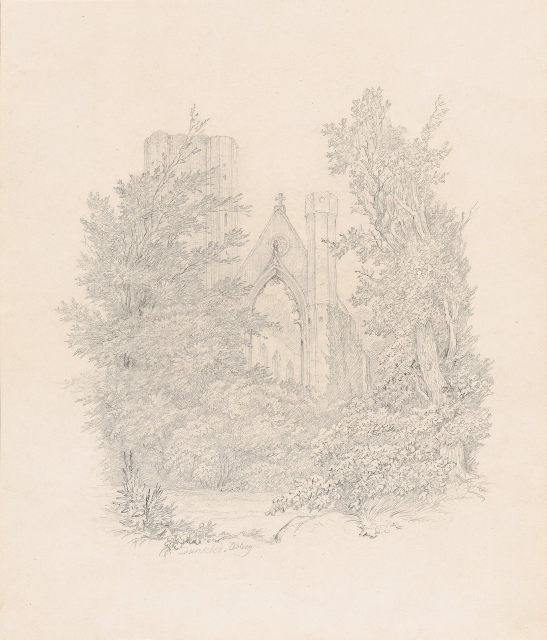 Vy över den västra fasaden på Dunkelds katedral av Carl Gustav Carus