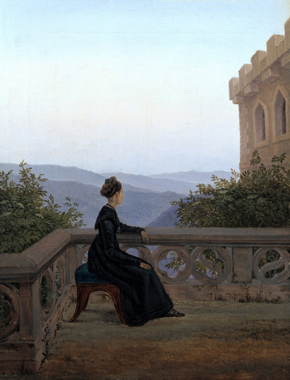 Kvinna på balkongen, 1824 av Carl Gustav Carus