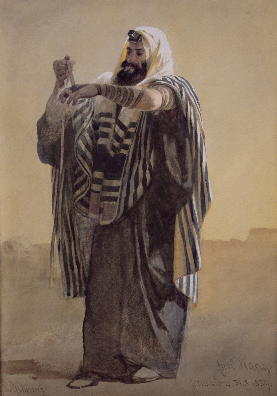 A Jerusalemite Shepherd Winding the Phylacteries for the Hand, 1895 av Carl Haag
