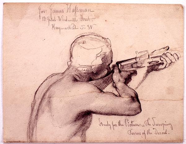 En arab med en musköt, studie för "The Swooping Terror of the Desert" (penna på papper) av Carl Haag
