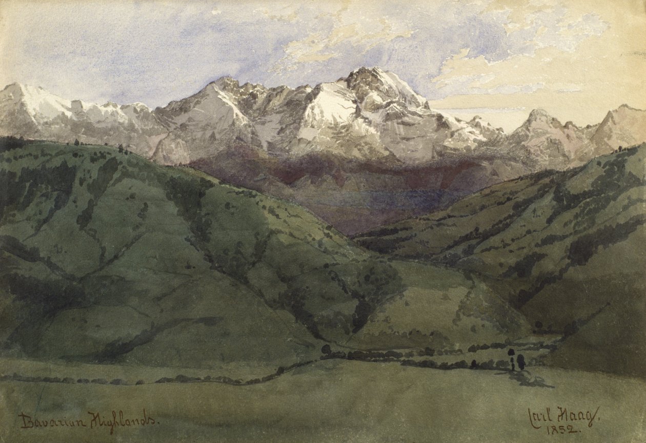 Bayerska höglandet, 1852 (wc på papper) av Carl Haag