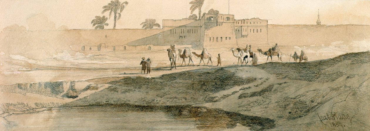 Utanför Bab il Cadit, Kairo, 1859 (penna och tvätt på papper) av Carl Haag