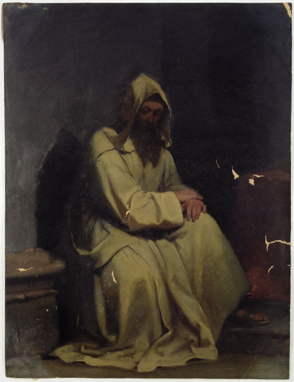 Porträtt av en sittande munk, 1847 (olja på papper) av Carl Haag