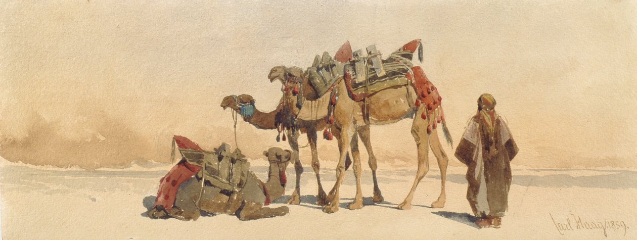 Vila med tre kameler i öknen, 1859 av Carl Haag